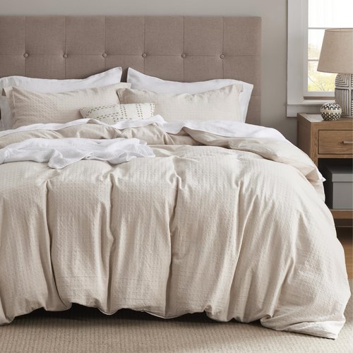 Bedsure Cotton Duvet Cover King Size - Waffle Weave Boho Rhombus Textured Duvet Cover, Soft and Breathable Rhombus Jacquard Bedding Set for All Seasons (Beige, King, 104"x90")