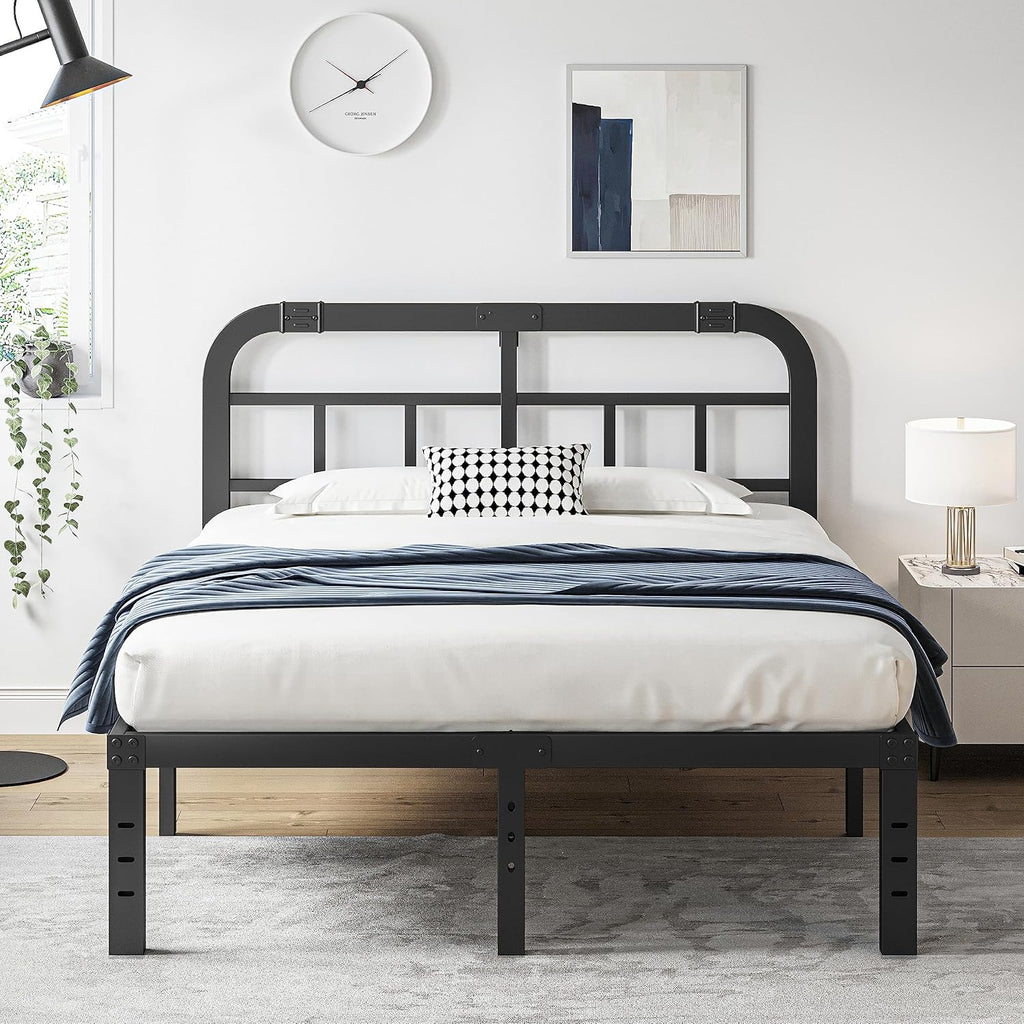 ZIYOO Queen Size Bed Frame - Heavy Duty Steel Slats, 1500LBS Support, Noise-Free, Easy Assembly | Black