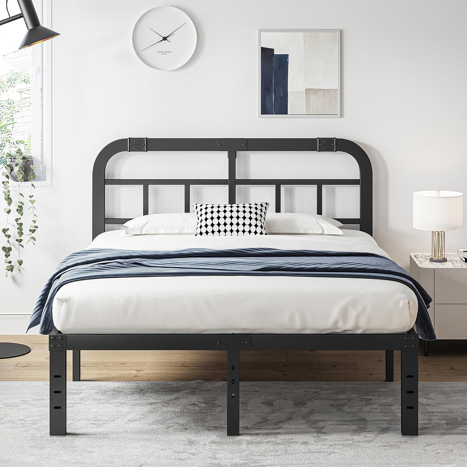 ZIYOO Queen Size Bed Frame - Heavy Duty Steel Slats, 1500LBS Support, Noise-Free, Easy Assembly | Black