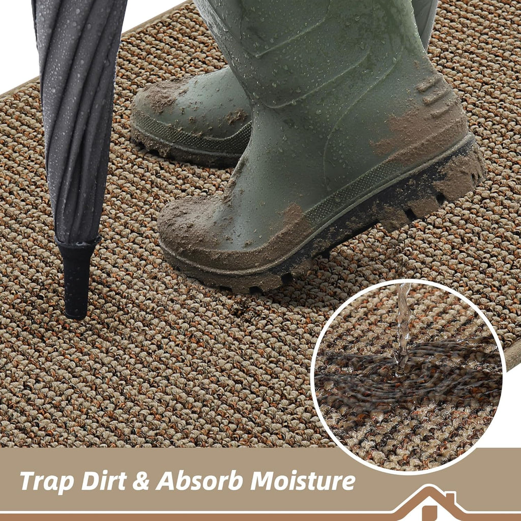 BEQHAUSE Dirt Trapper Door Mat - Non-Slip, Washable Entrance Mat | 20" x 32", Beige, Dirt Resistant & Absorbent