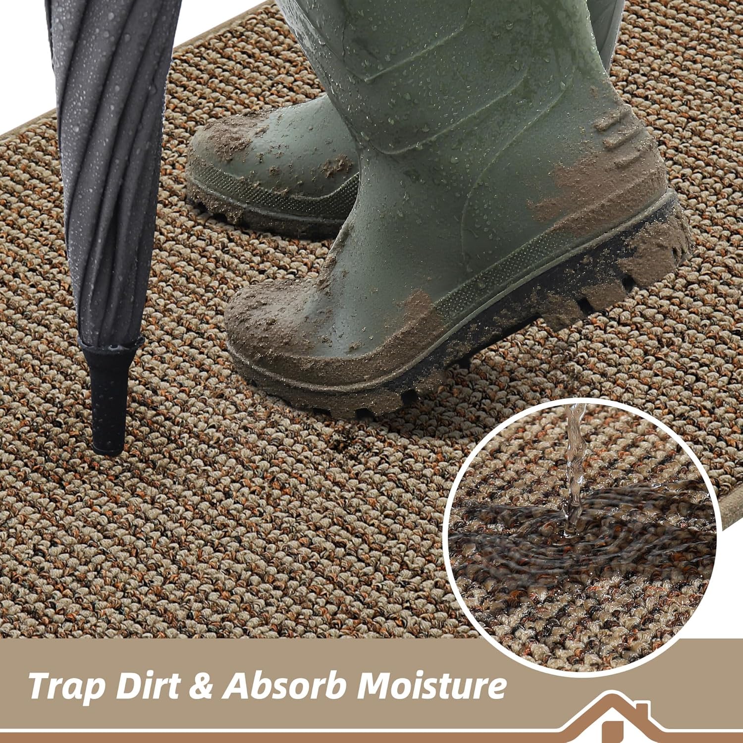BEQHAUSE Dirt Trapper Door Mat - Non-Slip, Washable Entrance Mat | 20" x 32", Beige, Dirt Resistant & Absorbent