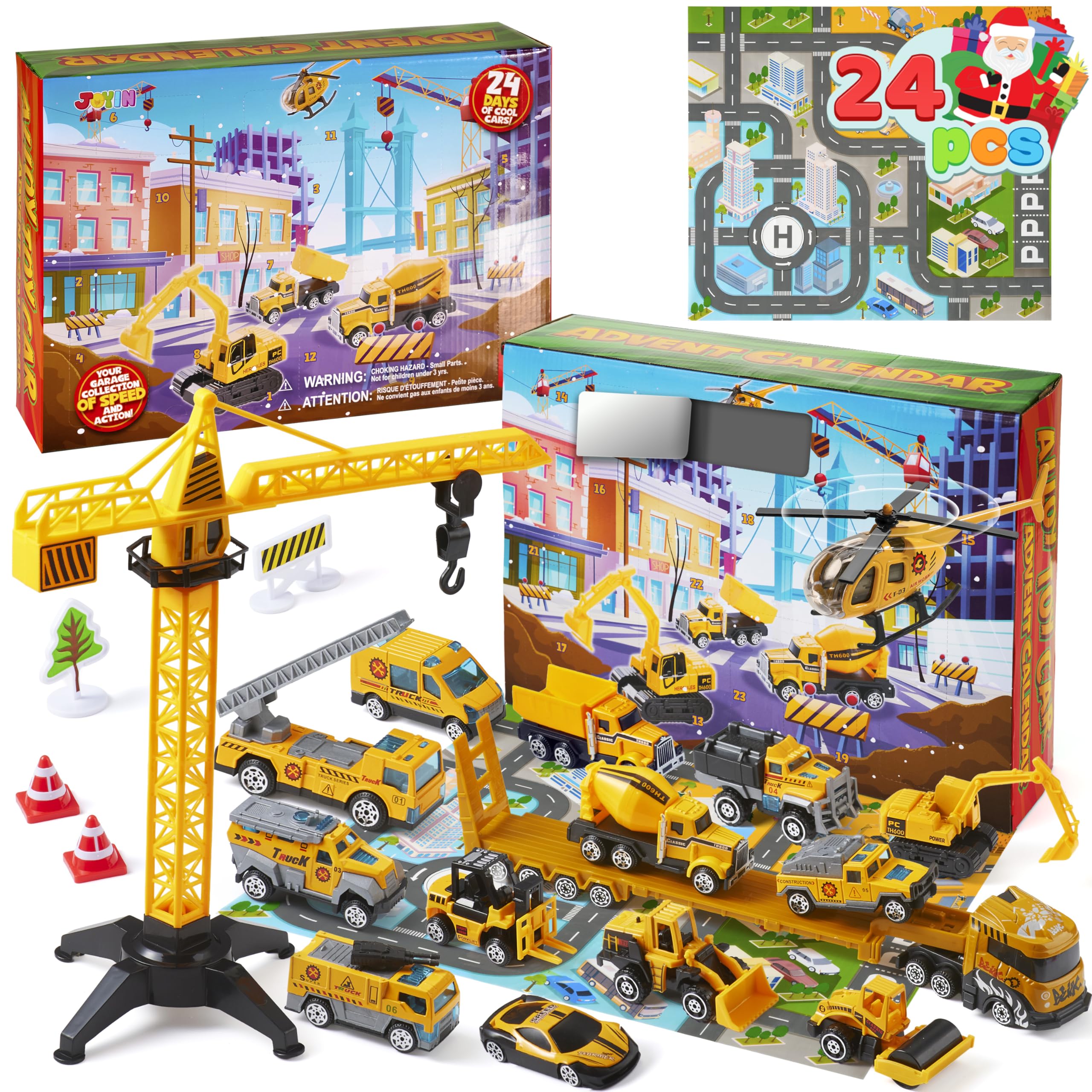 JOYIN 2025 Christmas Advent Calendar Engineering Vehicle, 24 Days Christmas Countdown Alloy Construction Engineering Vehicle for Kids, Vehicles City Construction Cars, Xmas Party Favors Supplies