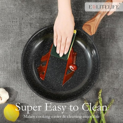 Eslite Life Nonstick Ceramic Frying Pan - Safe & Versatile Skillet with Lid, 8" Black for All Stovetops