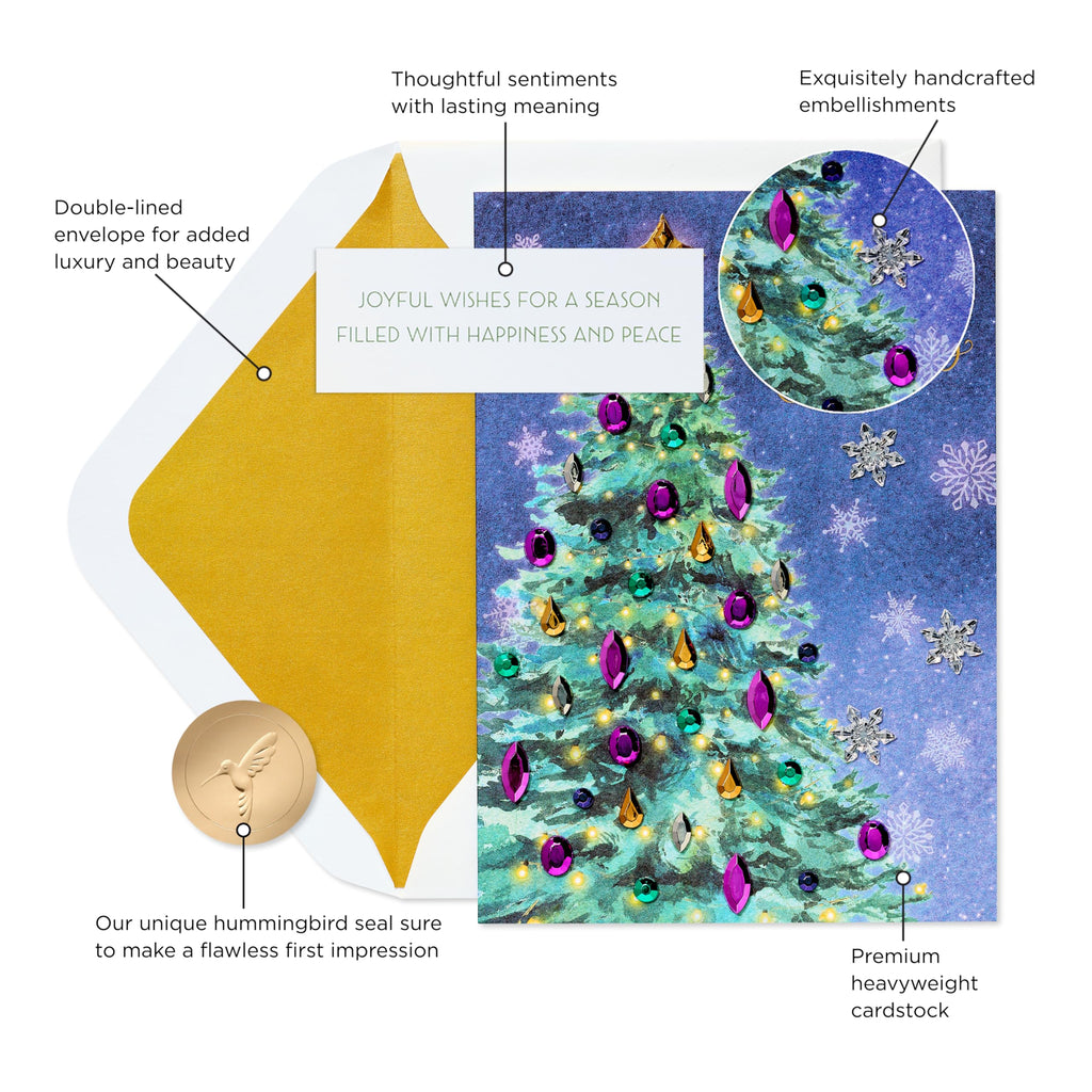 Papyrus Christmas Tree Card with Metallic Snowflakes (Joyful Wishes)