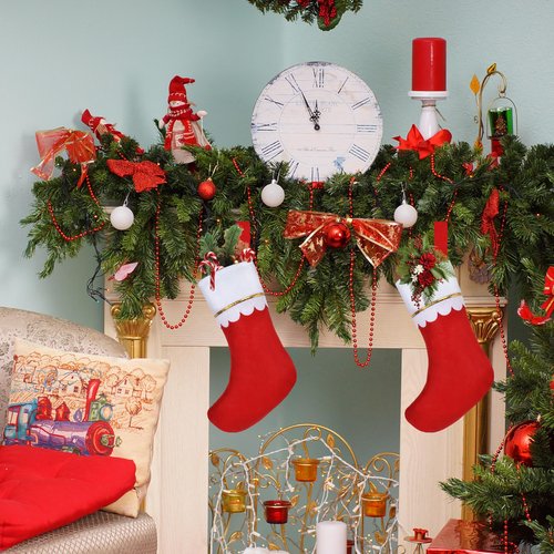 AMAZING TIME 36 Pcs 17" Felt Christmas Stocking Bulk, Red Christmas Socks Bulk with White Cuff Golden Trim, Christmas Hanging Ornaments Xmas Decoration for Mantel Door Window Holiday Home Décor