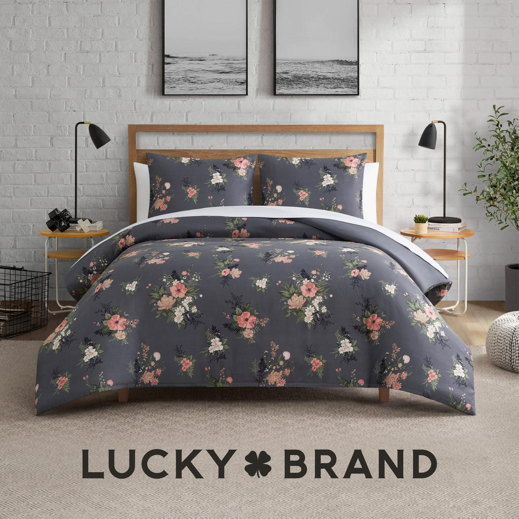 Lucky Brand Cali Bouquet Floral Dark Grey Duvet Cover Set - Twin/Twin XL Size - 2 Piece Luxurious Bedding Ensemble