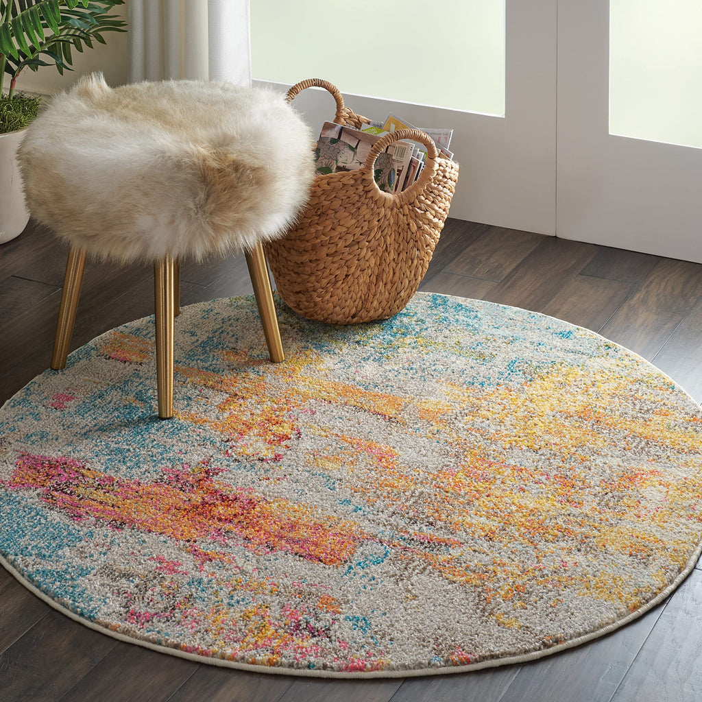 Nourison Home Celestial Sealife 5'3" x Round Area Rug - Easy Clean, Non Shedding, Bed Room, Living Room, Dining Room, Kitchen (5' x Round)