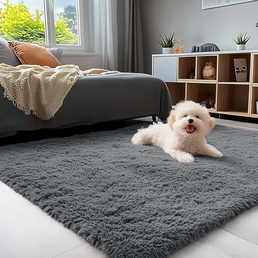 OLANLY Accent Rug - Soft Fluffy Shaggy Area Rug for Bedroom & Living Room | Machine Washable, Grey