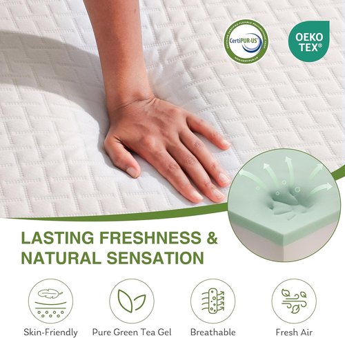 EGOHOME 6-Inch Twin Mattress - Memory Foam with Cooling Green Tea Gel | Medium Firm Support, 75''L x 38''W, White