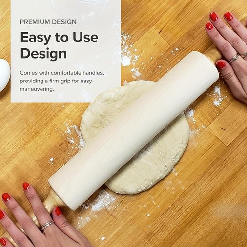 Frieling Rolling Pin - 2.75" x 15" Natural Wood Dough Roller with Nylon Bushings for Smooth Baking
