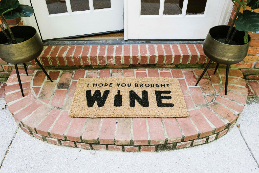 Creative Co-Op "I Hope You Brought Wine" Rectangle Coir Doormat