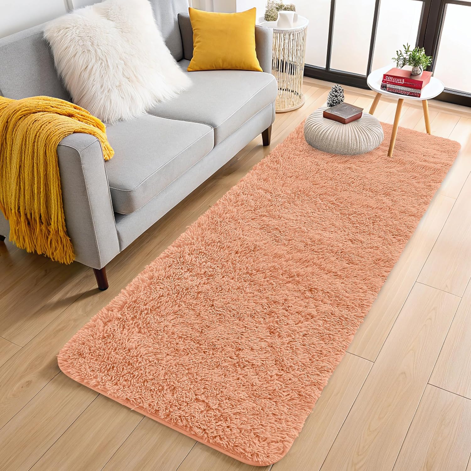 OLANLY Runner Rugs - Soft Fluffy Machine Washable 2x6 for Hallway & Bedroom | Muted Orange Decor