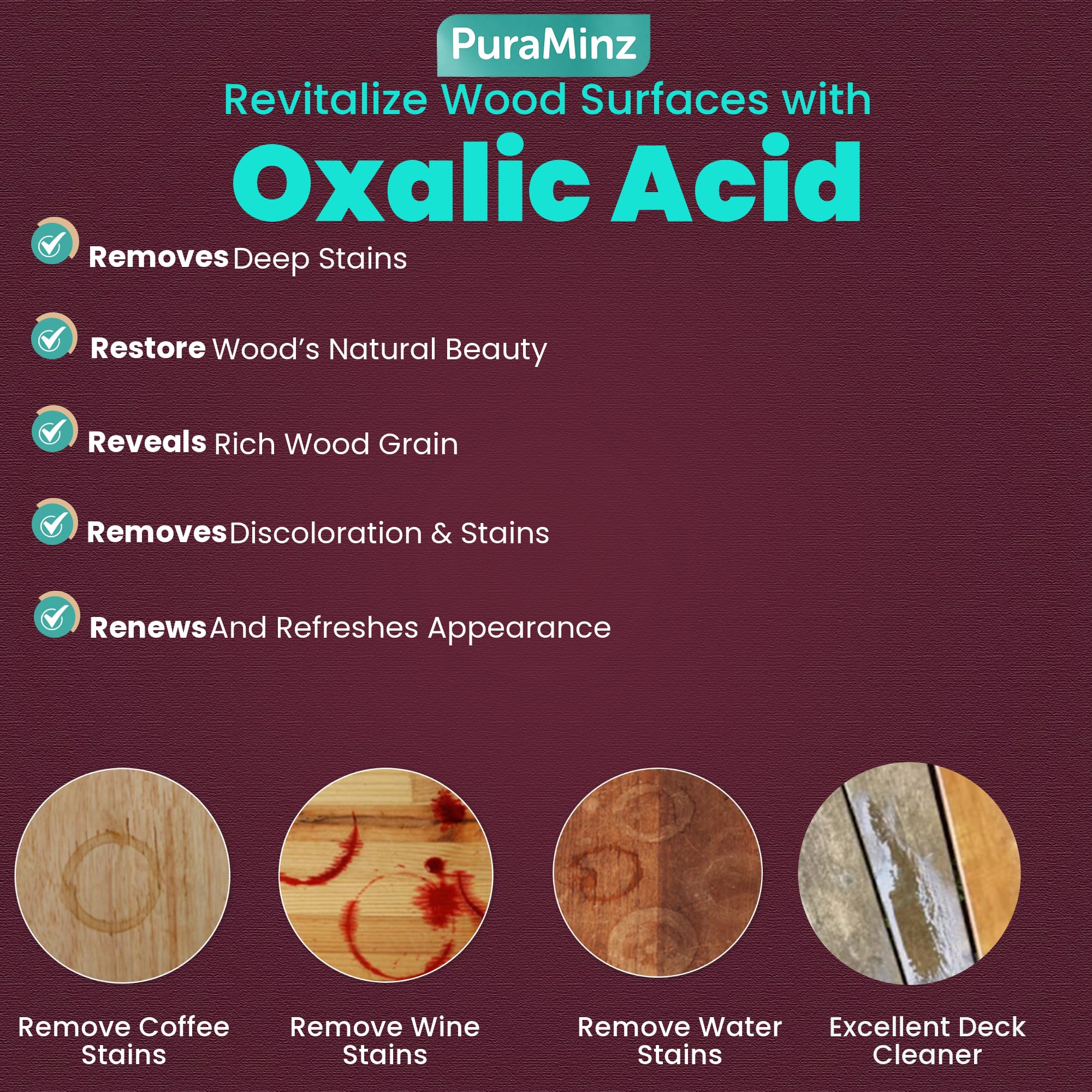 Oxalic Acid (2 lbs) 99.6% Pure - Multipurpose Cleaner and Stain Remover for Wood | Metal | Stone | Concrete - Rust Remover - Wood Restorer - Deck Cleaner - (C2H2O4) - Durable Resealable Packaging.