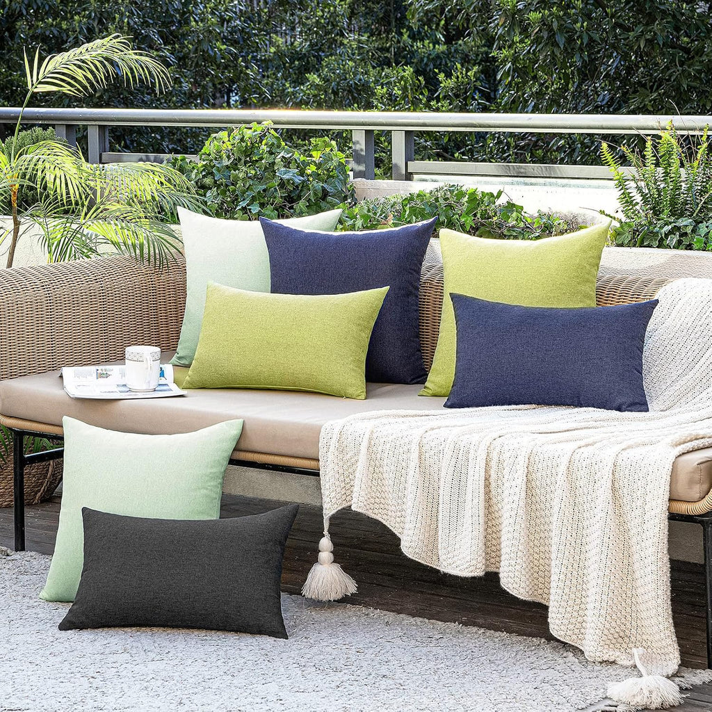 MIULEE Decorative Outdoor Throw Pillow Covers - Waterproof Faux Linen Cushion Cases | 20x20 Inch Navy, Set of 2