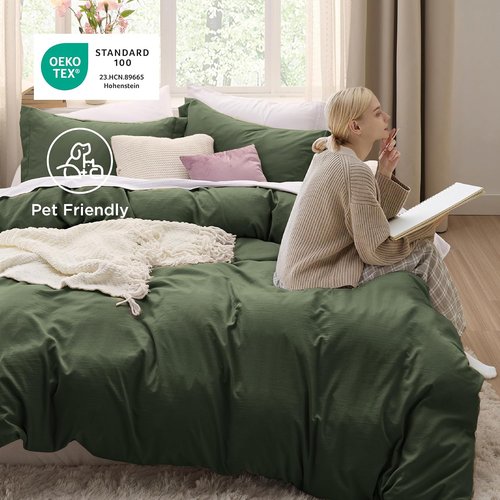 Bedsure Olive Green California King Duvet Cover - Extra Soft Prewashed Cotton Bedding Set, 104x98 Inches with Zipper Closure & 2 Pillow Shams