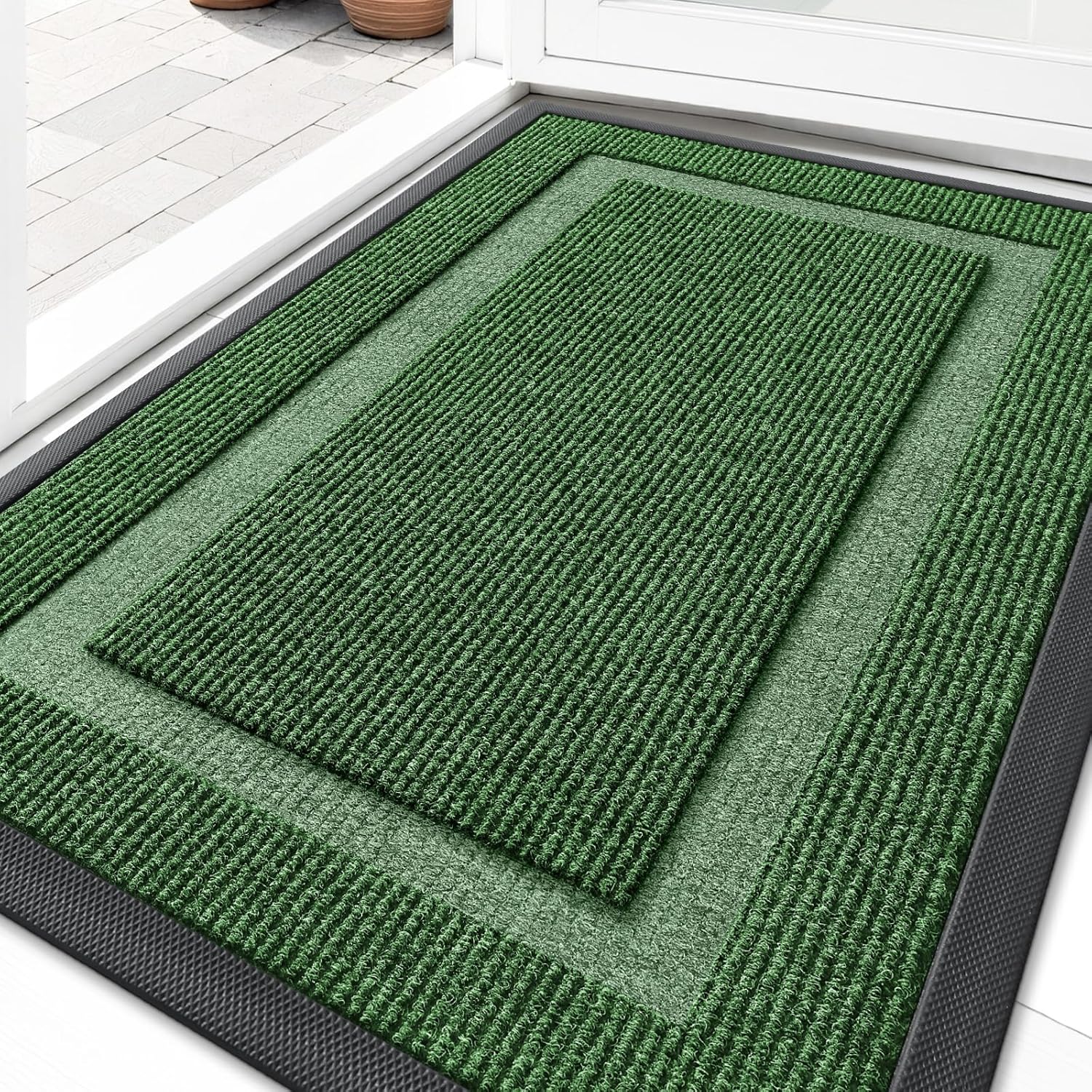 OLANLY Indoor Outdoor Front Door Mat - Waterproof All-Season Doormat, Easy Clean, 33x21, Green