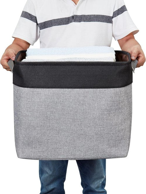 DECOMOMO Extra Large Fabric Storage Baskets - 54.5L Organizing Bins for Linen Closet | Grey & Black, XXXL (3 Pack)