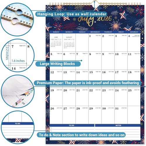 2026-2027 Wall Calendar by [Brand Name] - Large 12" x 17" Design with 12 Unique Themes for Easy Organization
