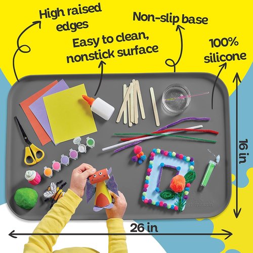 Just Messin’ Silicone Art Mat - Reusable Non-Slip, Heat-Resistant Design with Raised Edges | 16"x26", Gray