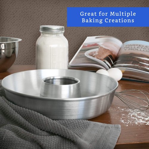 Flan Mold with Lid - Oversized XL (10.5 x 3.2 in) and Aluminum Ring Cake Pan (11.2 in)