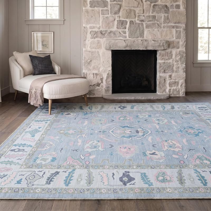 Fame Rugs Modern Oushak Rug 5x7 (4'9" x 6'9") Vintage Lavender Turkish Area Rug, Foldable & Washable