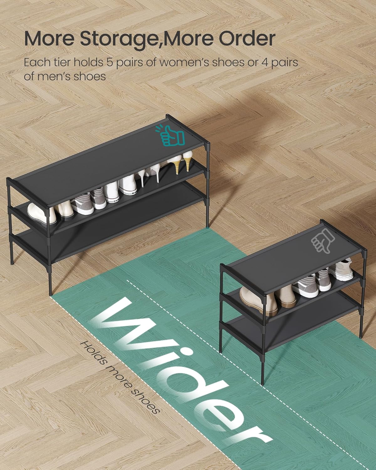 SONGMICS Shoe Rack - 3-Tier Space-Saving Organizer with Metal Frame & Non-Woven Shelves | Ink Black, 11.7 x 36.1 x 21 Inches
