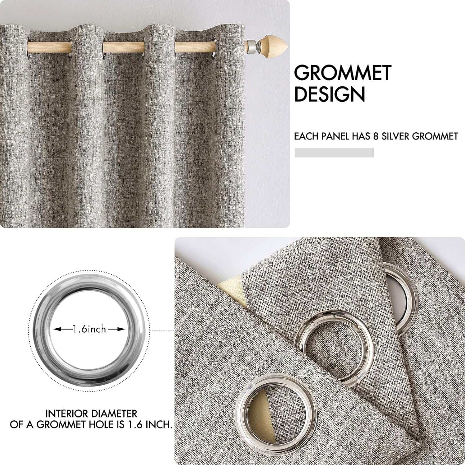 MIULEE 100% Blackout Linen Textured Curtains - Thermal Insulated Room Darkening Drapes | Warm Taupe, 42 x 63 Inch (2 Panels)