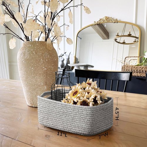 Goodpick Storage Baskets - Small Woven Rope Organizers for Toys & Nursery | 3 Pack, White & Gray, 11 x 7 x 4.5 in