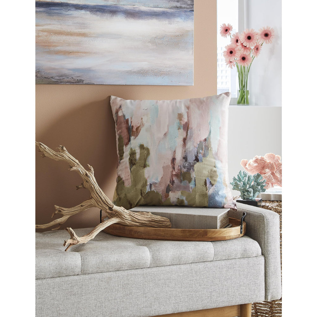 Signature Design by Ashley Lauretwood Contemporary Machine Washable Astract Watercolor Design Accent Pillow with Zipper Closure, Pink & Green