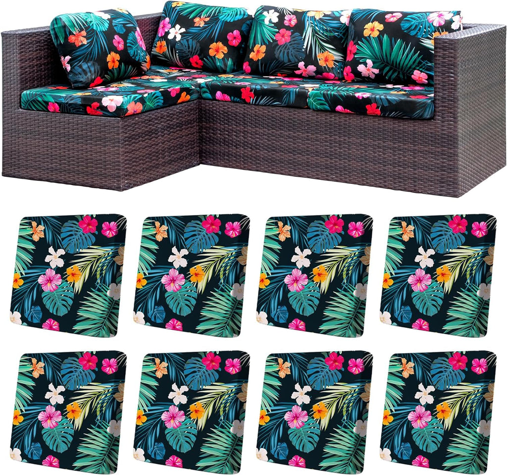 Skiennix 8-Piece Stretch Patio Cushion Covers - Washable Outdoor Sofa Slipcovers | Floral Design