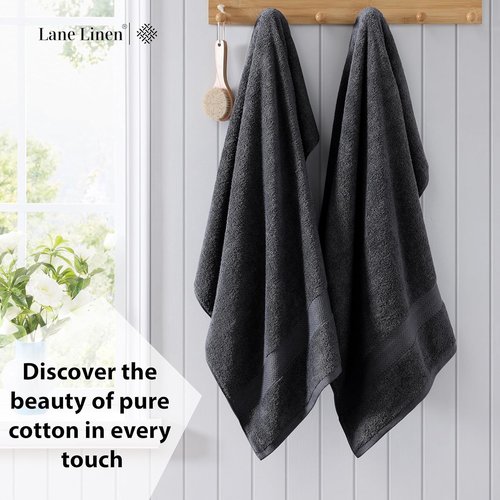 LANE LINEN Bath Towels 4 Pack - 100% Ring Spun Cotton, Quick Drying & Soft - Large 28"x54" Black Towels