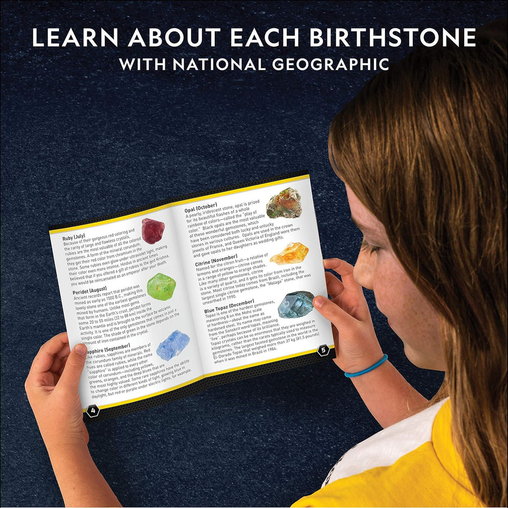 National Geographic Birthstone Dig Kit - Discover 12 Genuine Birthstones Including Diamond, Ruby, Sapphire & More | Gemstone Collection