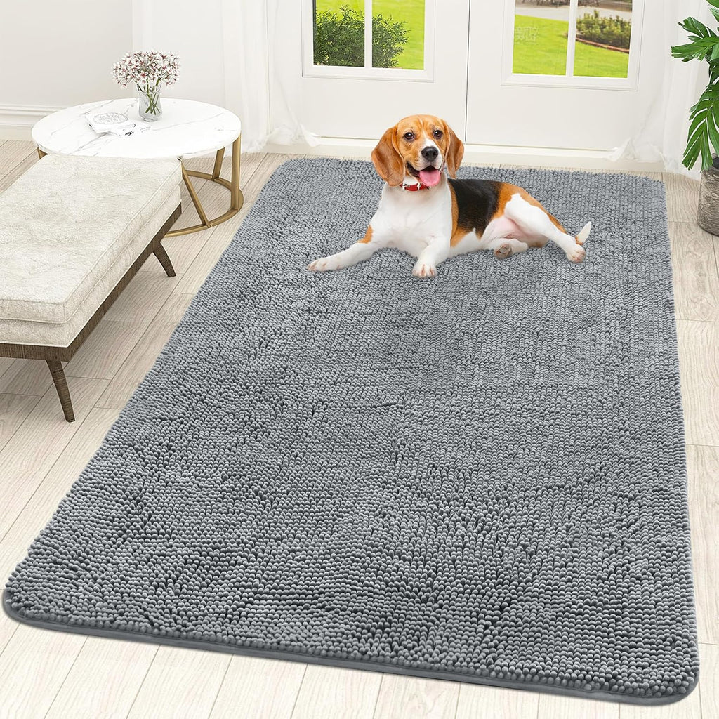 OLANLY Dog Door Mat - Absorbent Non-Slip Mud Mat for Dogs | Quick Dry Chenille, 70x46, Grey