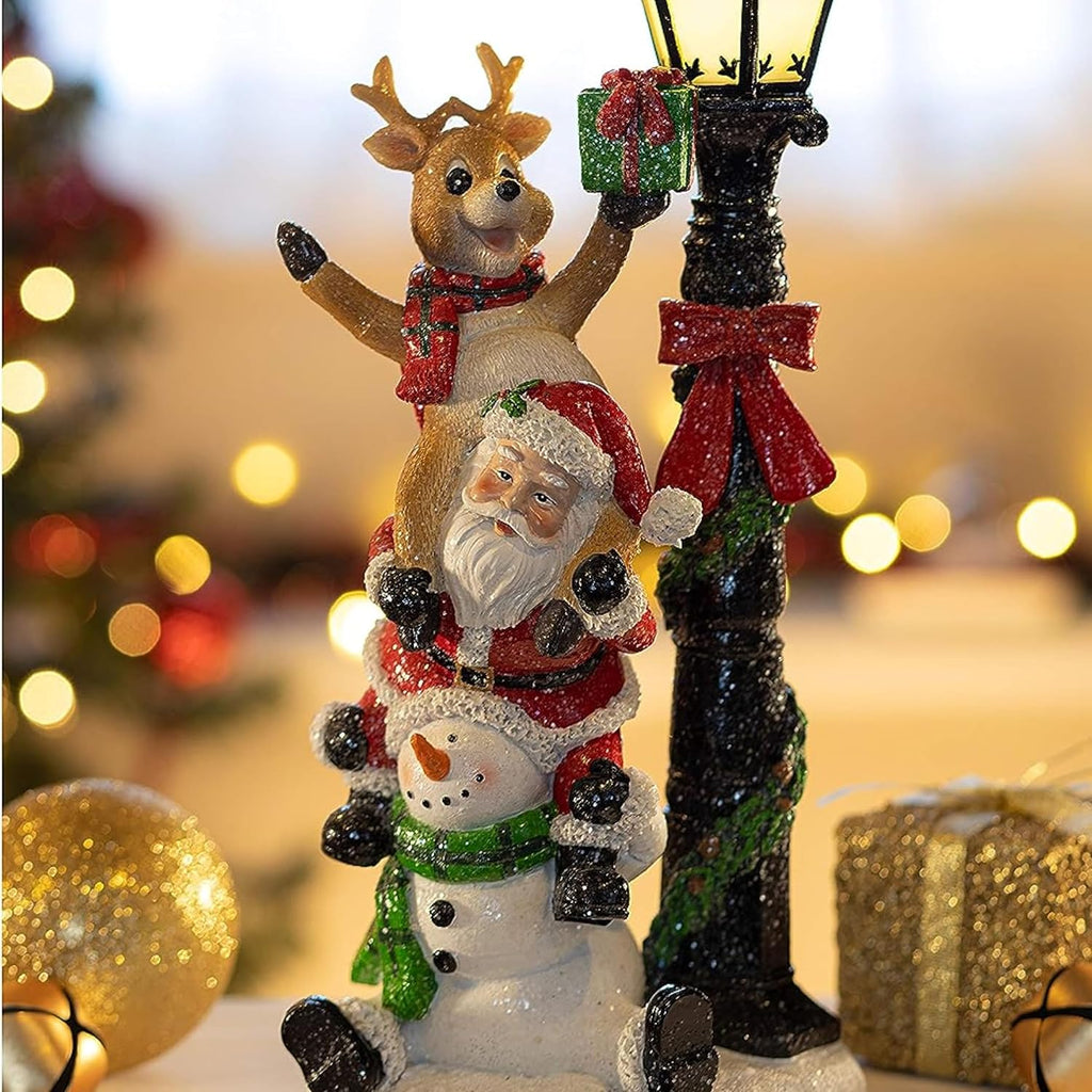VP Home Light-Up Santa Figurines Trio - Festive Resin Christmas Decorations with LED Lights - 4 x 4 x 15 Inches