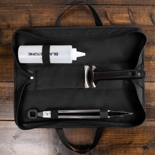 BLACKSTONE 5481 Tabletop 5 Piece Griddle Tool Kit- Outdoor Indoor Grill BBQ Utensils Cooking Accessories, 2 Stainless Steel Spatulas, 1 Classic Tong, 16Oz Squeeze Bottle, 1 Portable Carry Bag