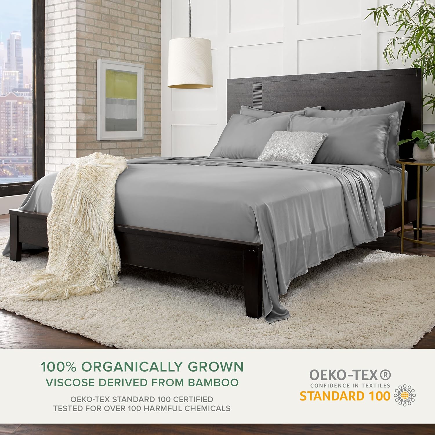 Pure Bamboo Short Queen Sheets - 100% Organic Viscose, Soft & Cooling Bed Set (60"x75") | Stone Grey, 2-Year Quality Promise