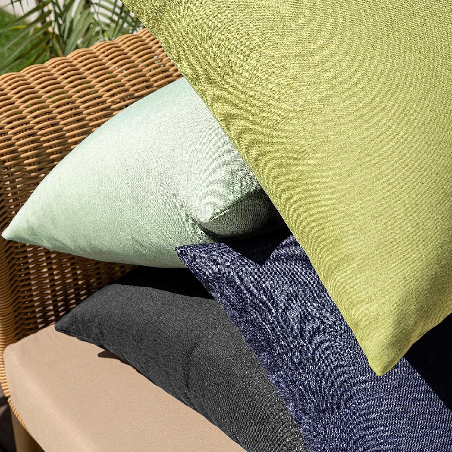 MIULEE Decorative Outdoor Throw Pillow Covers - Waterproof Faux Linen Cushion Cases | Pack of 2, 22x22 Inch, Navy