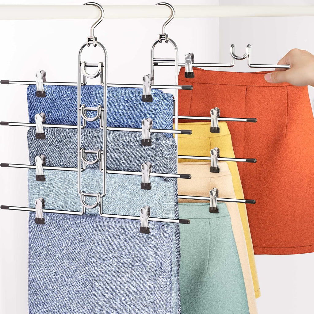 Skiennix Pants Hangers - Upgraded Detachable Space-Saving Clips for Skirts, Shorts & Trousers - Heavy Duty Design