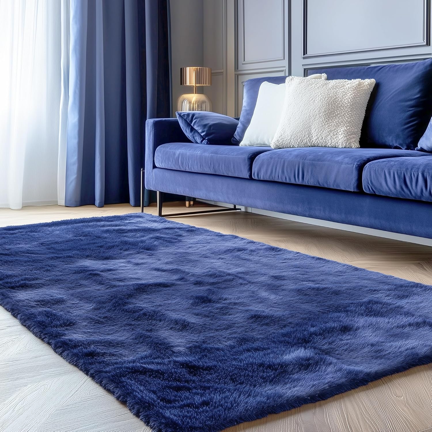 OLANLY Accent Rug - Soft Fluffy Shaggy Area Rug for Bedroom & Living Room | Navy Blue, 4x5 ft