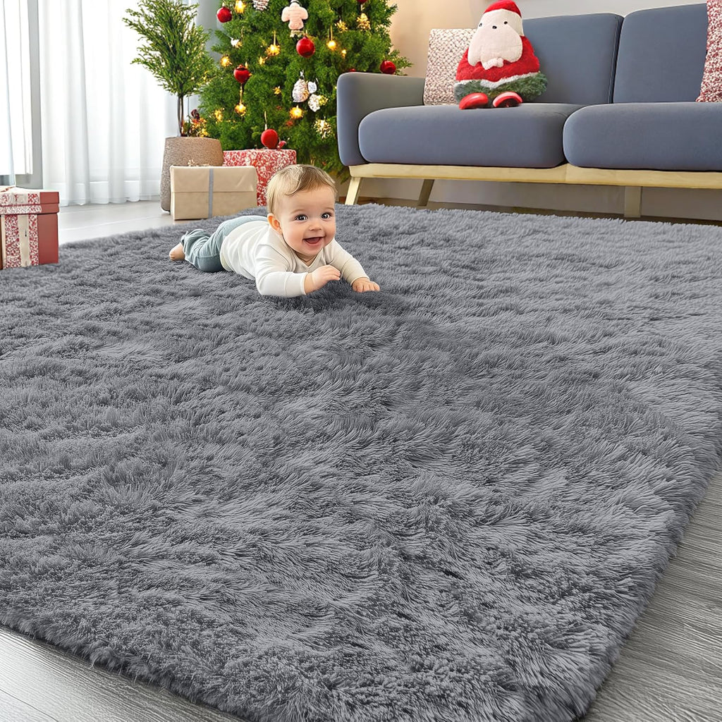 OLANLY Large Area Rug - Soft Fluffy Shaggy Indoor Carpet for Living Room & Bedroom | Light Grey 6x9