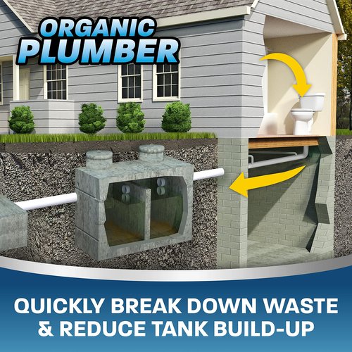Organic Plumber Septic Tank Cleaner Treatment, Bacteria x Natural Enzyme Flushable Bio Tabs, Rid Sewage Waste & Clean Field System, 1 Year of Tablets