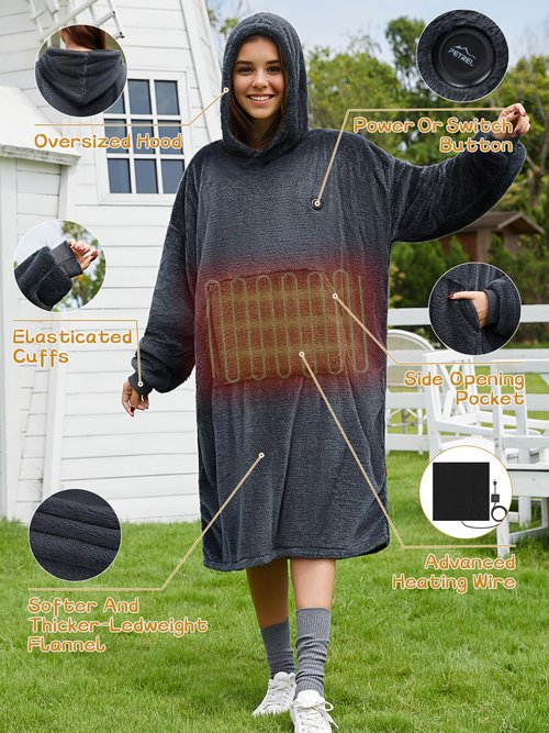 PETREL Wearable Heated Blanket with 16000mAh Battery,Cordless Electric Heating Blanket Hoodie,Oversized Sweatshirt Throw Blanket,Heated Shawl with Sleeves Flannel for Indoor,Outdoor,Camping,Traveling