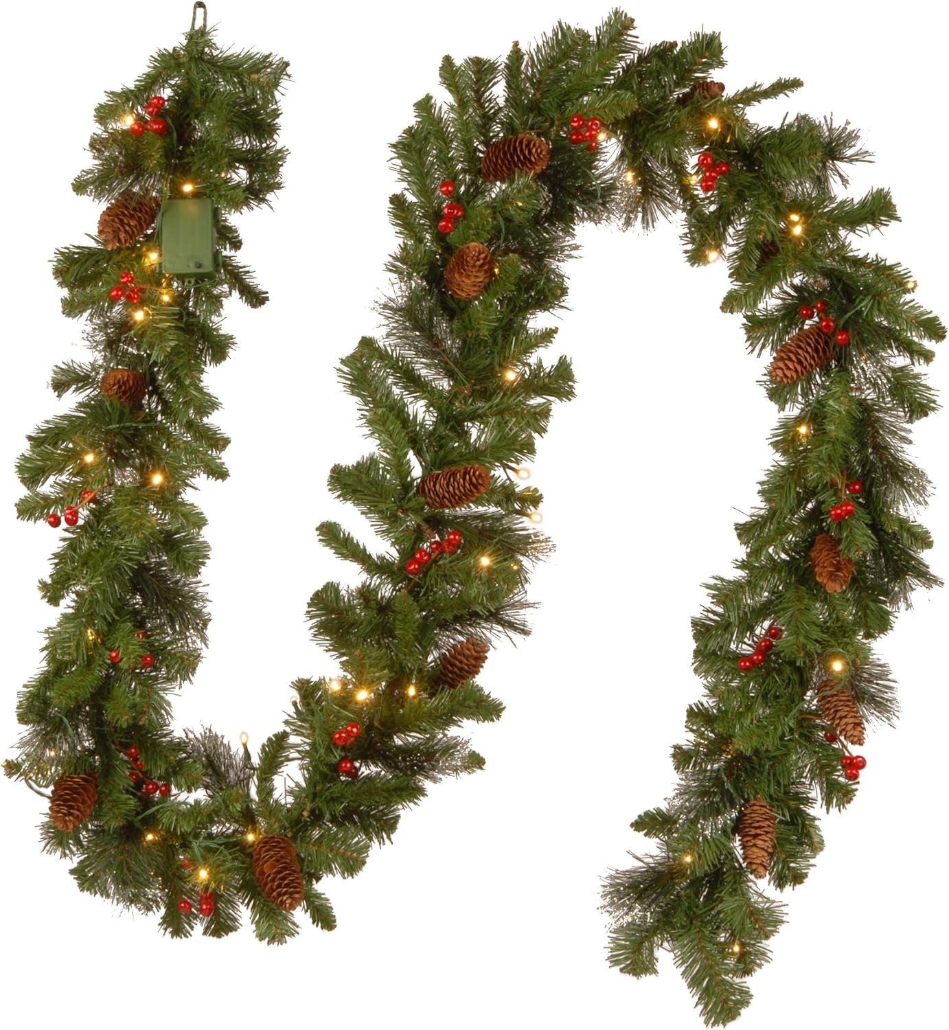 National Tree Company 9 ft Pre-Lit Crestwood Spruce Christmas Garland - Glitter, Pinecones & 50 LED Lights