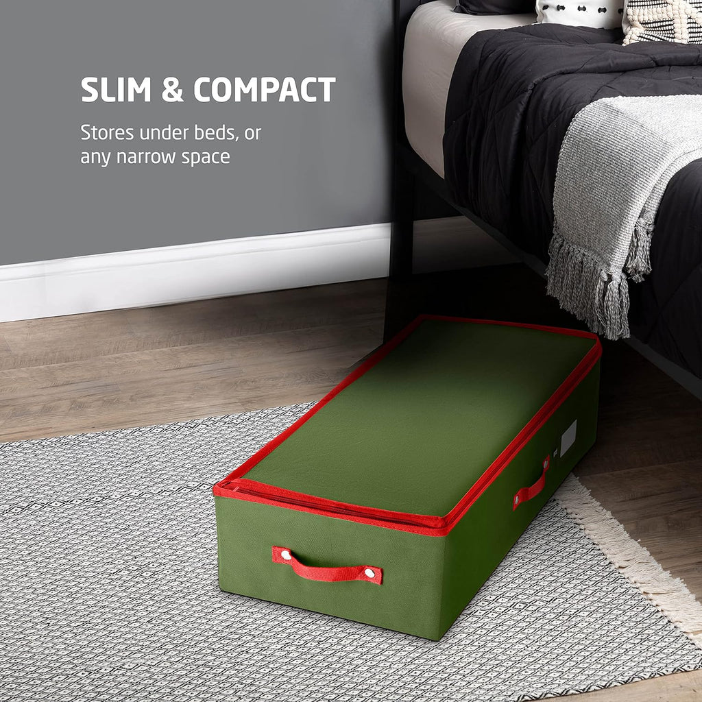 ZOBER Christmas Ornament Storage Box - Holds 64 Ornaments with Dividers - Durable Tear-Proof 600D Oxford Fabric - Green