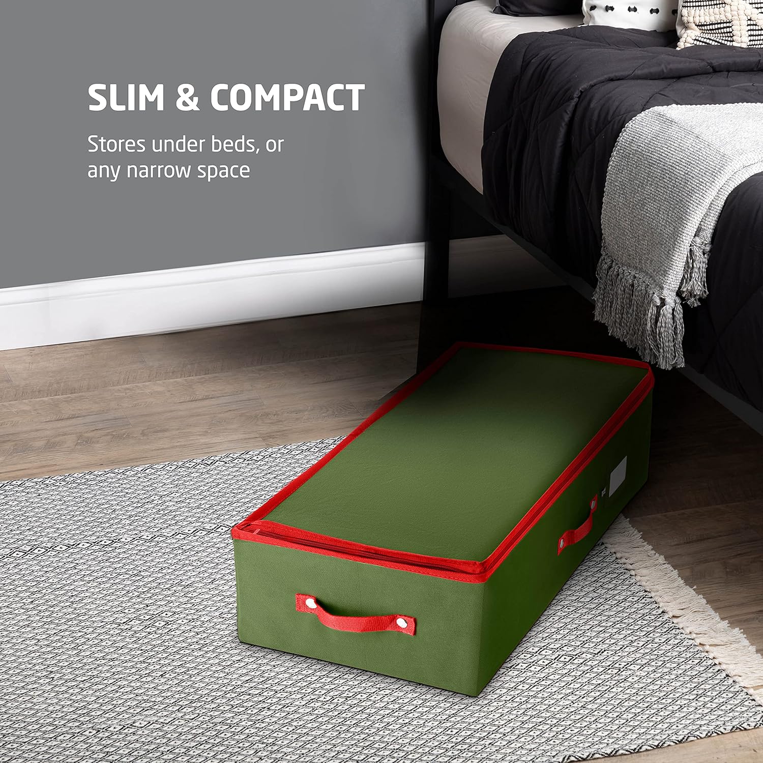 ZOBER Christmas Ornament Storage Box - Holds 64 Ornaments with Dividers - Durable Tear-Proof 600D Oxford Fabric - Green