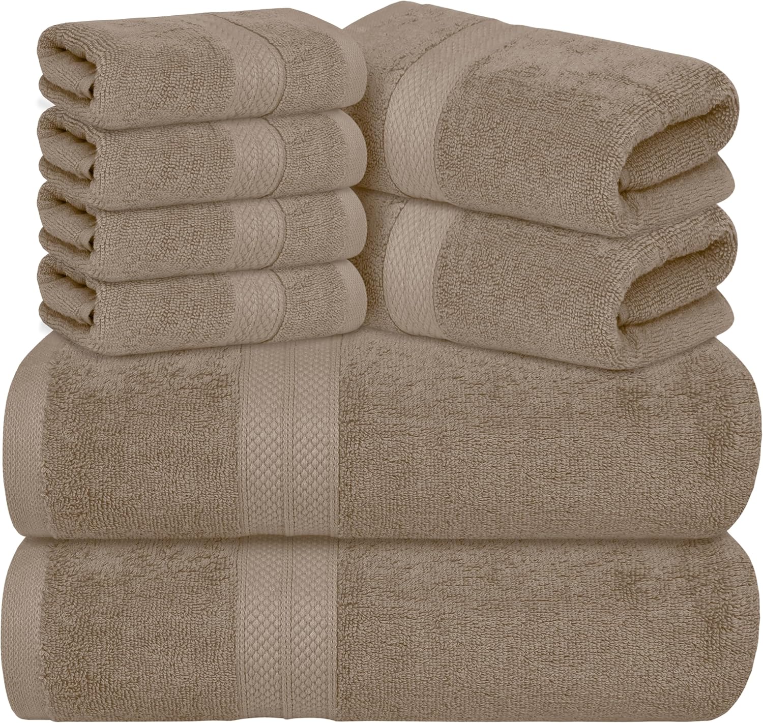 Avalon Towels Luxury 8-Piece Beige Towel Set | 100% Ring Spun Cotton, Highly Absorbent, 600 GSM