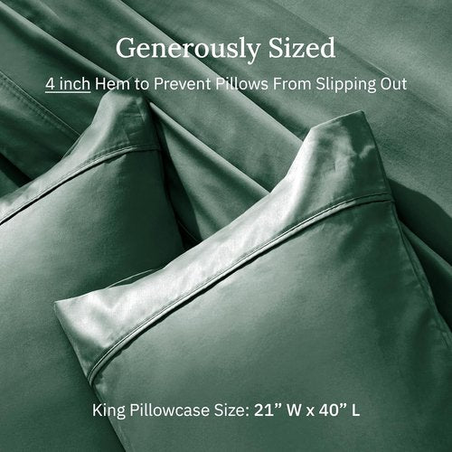 California Design Den King Size Pillowcase Set - 400 Thread Count 100% Cotton Sateen, Soft & Breathable - Hunter Green