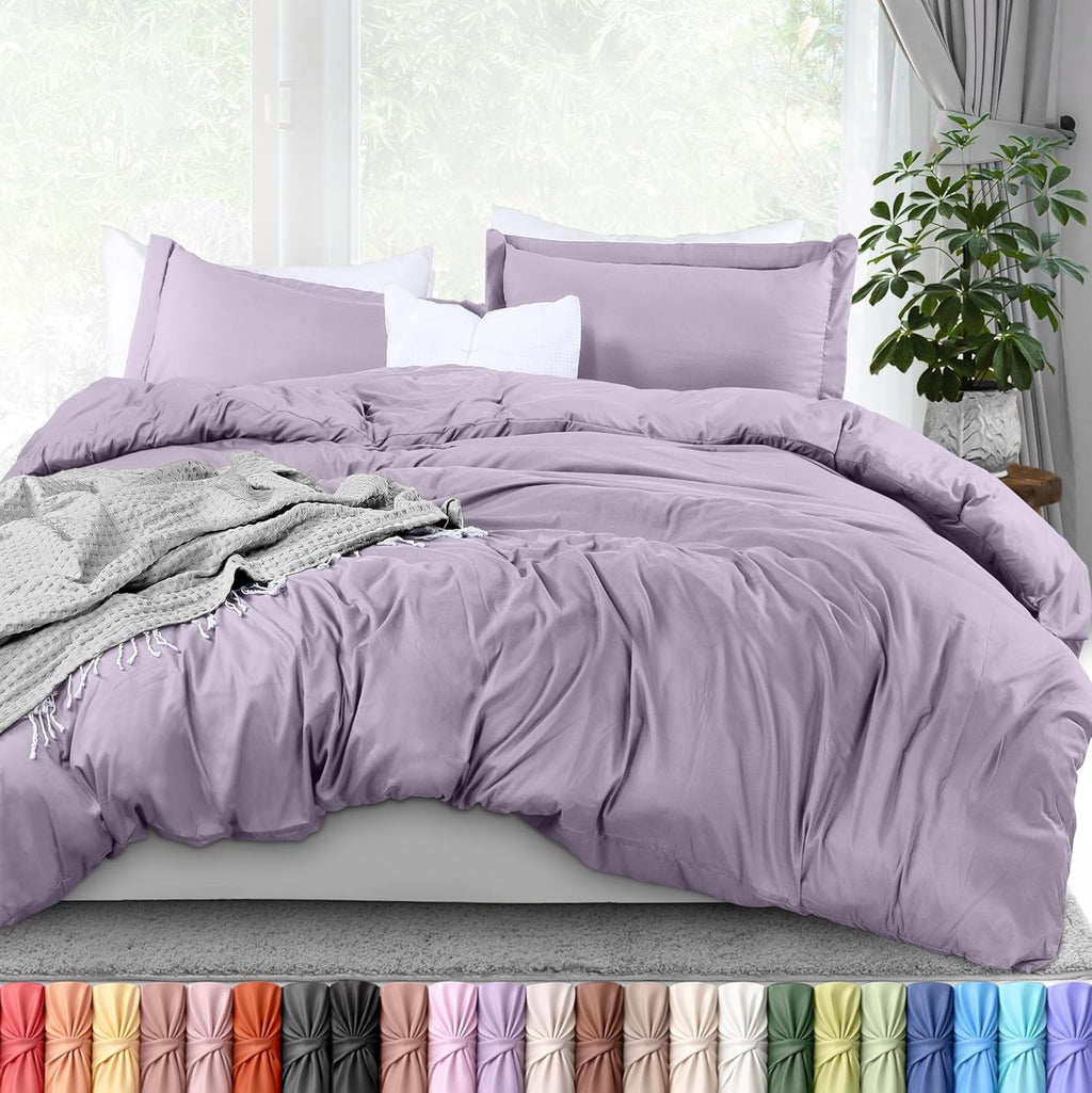 Utopia Bedding Duvet Cover Set - Queen Size 3-Piece with Zipper Closure | Lavender 90x90 Inches & 2 Pillow Shams