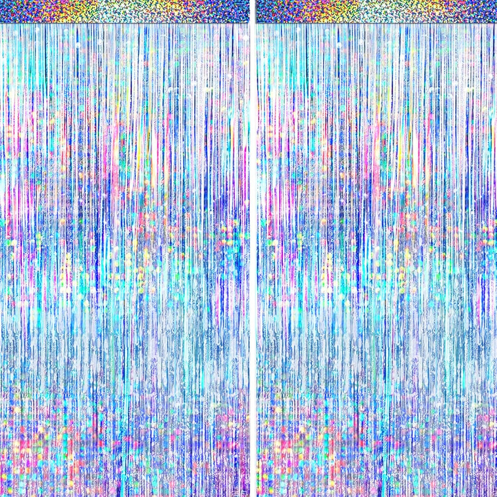 Silver Foil Fringe Curtain by [Brand Name] - 4 Pack Metallic Tinsel Backdrop for Parties & Events