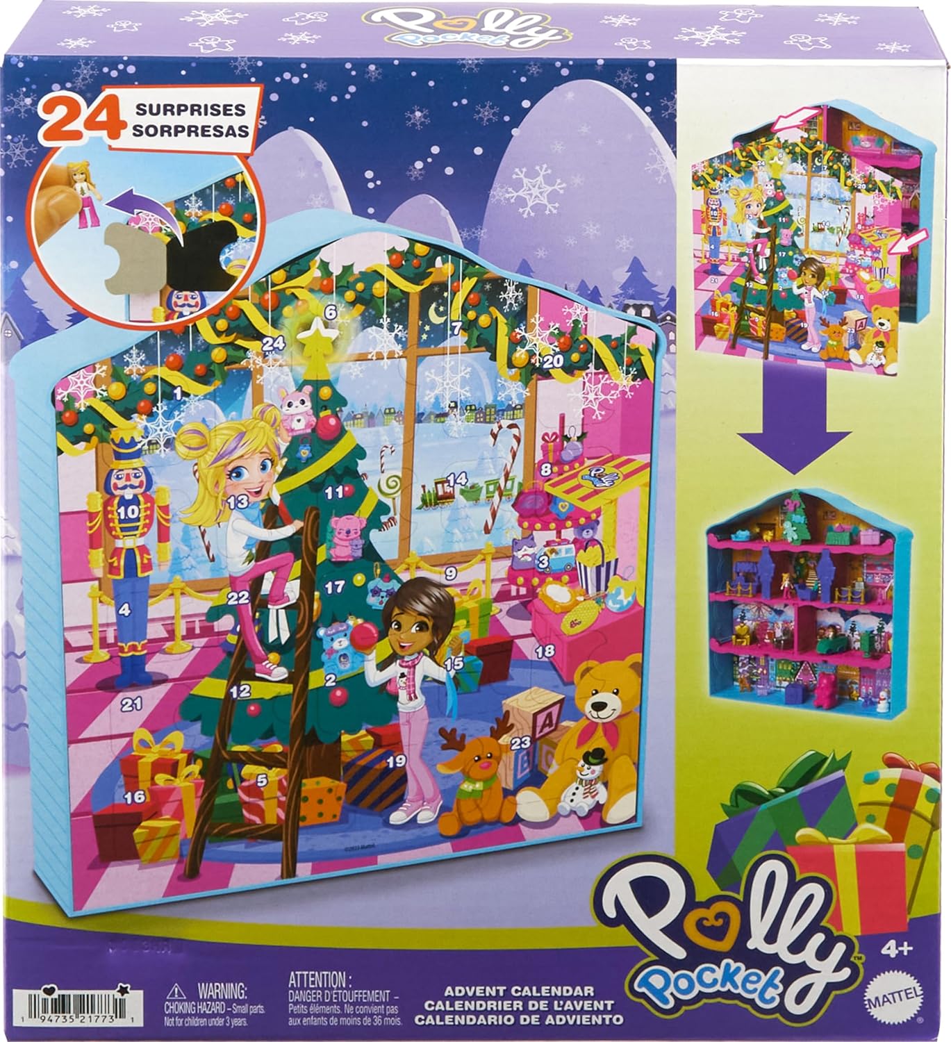 Polly Pocket Advent Calendar - Gingerbread House Playset with 24 Surprises & Dollhouse Accessories